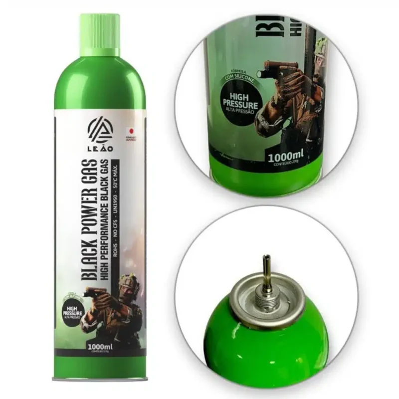 GREEN GÁS BLACK POWER LEÃO PARA AIRSOFT COM SILICONE 1000ML