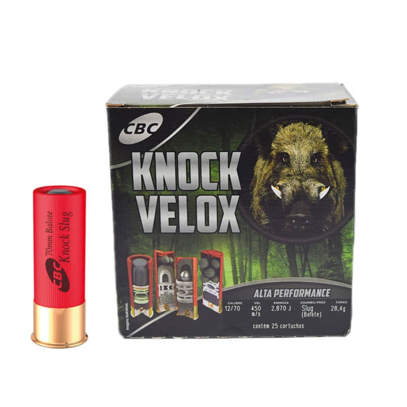MUNIÇÃO CARTUCHO CBC CALIBRE 12 SLUG BALOTE KNOCK VELOX 12 / 70 CAIXA COM 25 UNIDADES